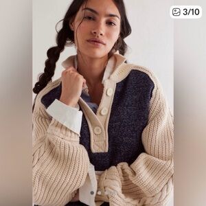 We The Free Cream and Navy Knit Cardigan